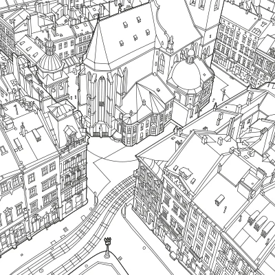 Latin Cathedral in Lviv, Ukraine — architectural line illustration by rubencio