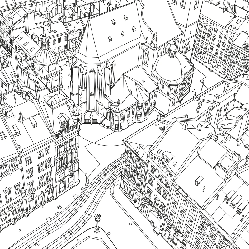 Latin Cathedral in Lviv, Ukraine — architectural line illustration by rubencio