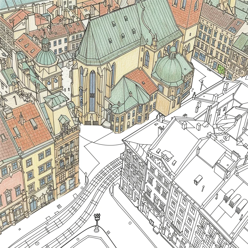Latin Cathedral, Lviv - colored pencil coloring example by rubencio